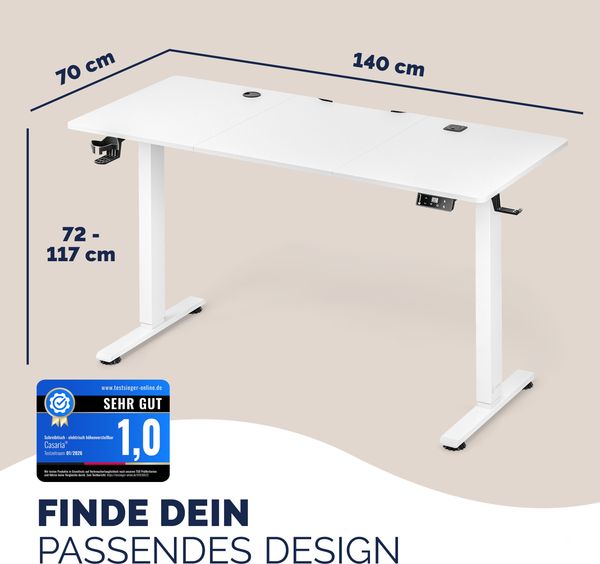 CASARIA® Höhenverstellbarer Schreibtisch elektrisch L Weiß