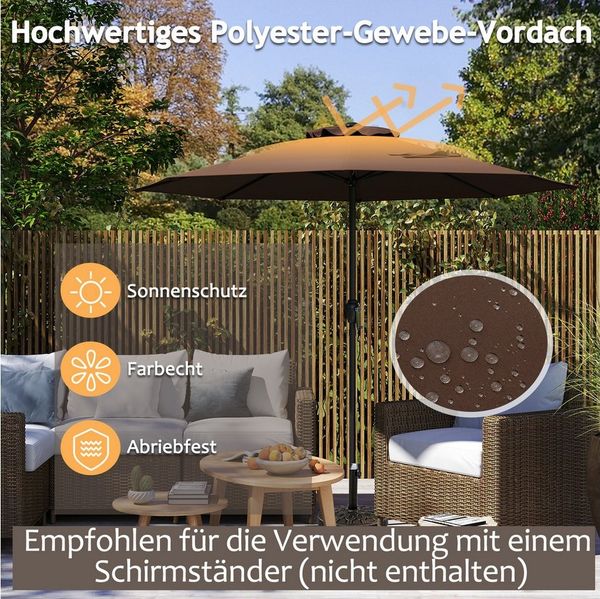 KOMFOTTEU Sonnenschirm, Gartenschirm mit 8 Rippen, Belüfteter Obenbereich & Kurbelgriff