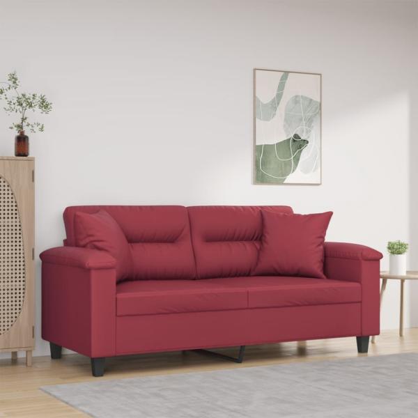 vidaXL 2-Sitzer-Sofa mit Zierkissen Weinrot 140 cm Kunstleder 3200991