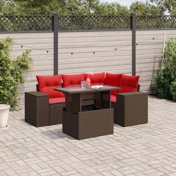 vidaXL 5-teiliges Gartensofa-Set mit Kissen, braun, Polyrattan 3269144