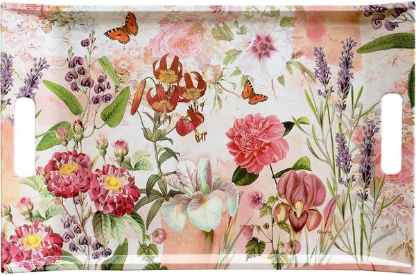 Lashuma Tablett Wildblumen, Melamin, (1-tlg), Rosa Frühstückstablett Kunststoff 54x35 cm