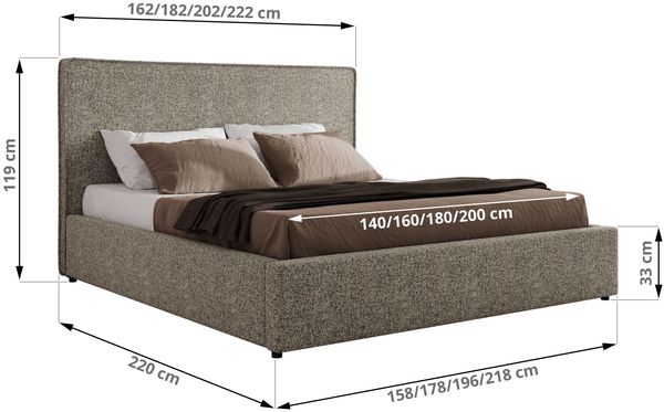 CORIVO CLASSIC Polsterbett mit Bettkasten & Stauraum, Doppelbett, inkl. Lattenrost, Metall-Hebeautomat mit Gasdruckfedern, mit Foam Matratze - Grau Strukture - MIRO LUX Bild 4