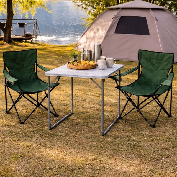 3-teiliges Campingmöbel Set Grün XL Tisch 80x60x68cm + Campingstühle