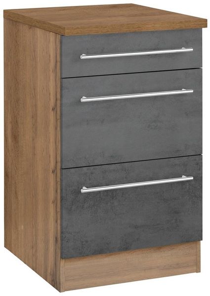 KOCHSTATION Unterschrank KS-Samos 50 cm breit, mit 2 großen Auszügen