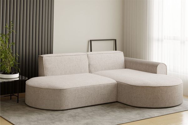 Ecksofa Designersofa BONDY in Stoff Neve Beige Ottomane Rechts