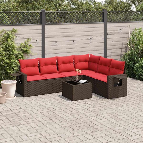 vidaXL 7-teiliges Gartensofa-Set mit Kissen, braun, Polyrattan 3220223
