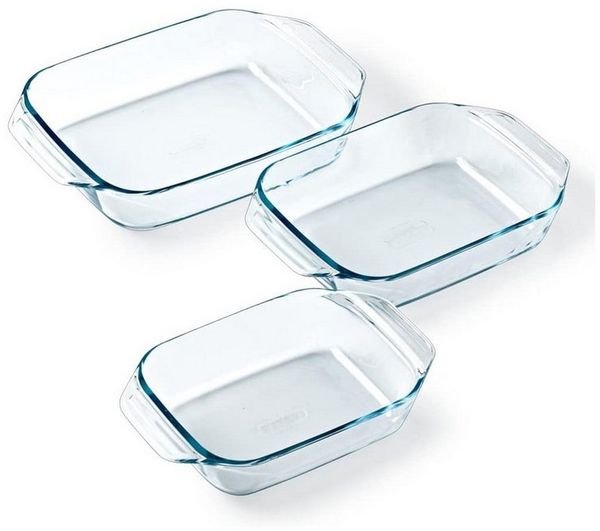PYREX Auflaufform Let's Share Auflaufformen-Set rechteckig, 1,4/2/3 l, Borosilikatglas, (3-St), Made in France, stapelbar, hitzebeständig