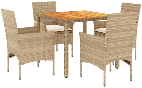 vidaXL 5-tlg. Garten-Essgruppe mit Kissen Beige Poly Rattan Akazie 3278682