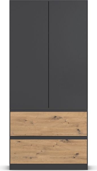 rauch Kleiderschrank, Drehtürenschrank COSTA, 2-türig, 2 Schubkästen, push-to-open, Grau metallic, 91 x 197 x 54 cm Bild 2