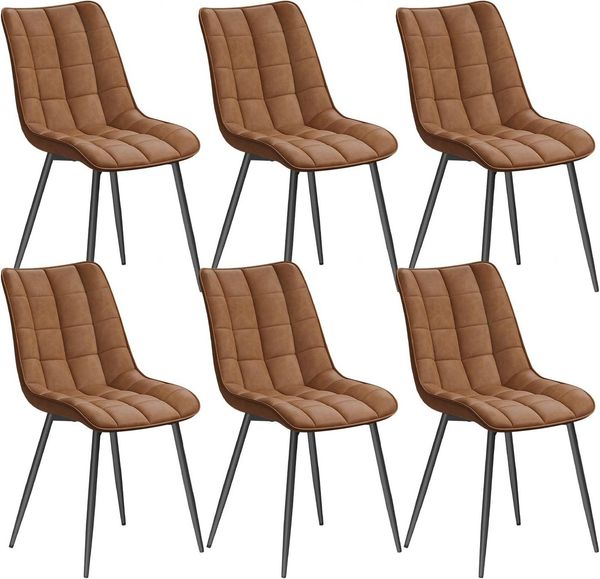 WOLTU 6 x Esszimmerstühle 6er Set Esszimmerstuhl Küchenstuhl Polsterstuhl Design Stuhl mit Rückenlehne, mit Sitzfläche aus Kunstleder, Gestell aus Metall, Hellbraun, BH207hbr-6