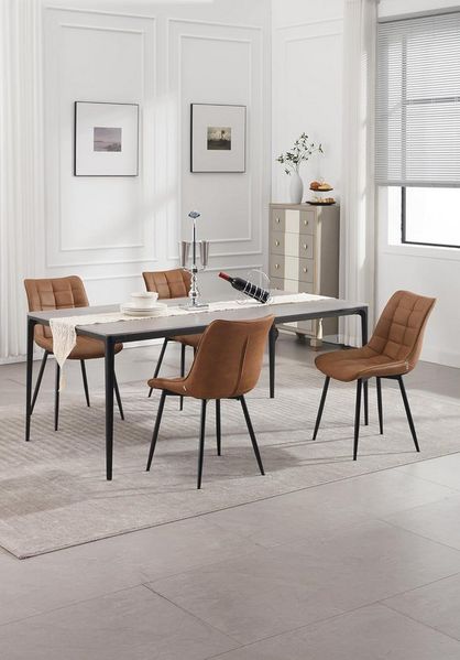 WOLTU 6 x Esszimmerstühle 6er Set Esszimmerstuhl Küchenstuhl Polsterstuhl Design Stuhl mit Rückenlehne, mit Sitzfläche aus Kunstleder, Gestell aus Metall, Hellbraun, BH207hbr-6