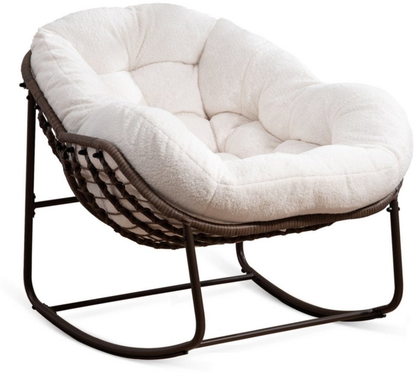 LVHOM Schaukelstuhl mit gepolstertem Kissen, Rattanstuhl mit Stahlrahmen, Lounge Sessel (Großformat B110.5cm x T94.5cm x H80cm,Dicke Kissen,160kg Tragfähigkeit, MEHRE FARBEN MEHRE OPTIONEN! Schaukelsessel umhüllendem Sitzgefühl & hoher Armlehne, 1 St),...