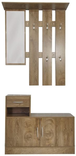 HTI-Line Garderoben-Set Garderobe Thekla, (Set, 1x Garderobenpaneel und 1x Schuhschrank, ohne Dekoration), Garderobenpaneel mit Spiegel, Hutablage und 5 Haken
