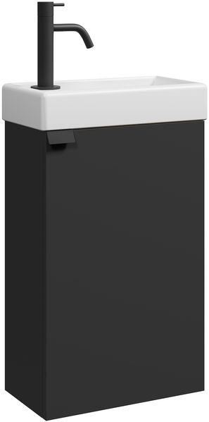 Badplaats Gäste-WC Waschtisch Set Apollo 40 x 22 cm Schwarz Matt - Platzsparende Badmöbel Set mit Waschbecken und Unterschrank
