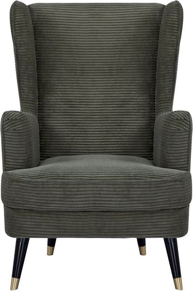 Home affaire Ohrensessel ZILLER, TV-Sessel, frei im Raum stellbar, in Cord und Samtvelours, Holzfüsse mit dekorativen Metallhülsen, Traumhafter Relaxsessel