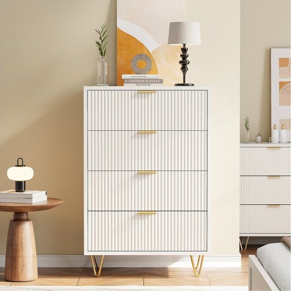 Simurq Kommode Schrank für das Schlafzimmer/Wohnzimmer, modernes Design mit Füßen (4 Schubladen), 60 x 34 x 91 cm
