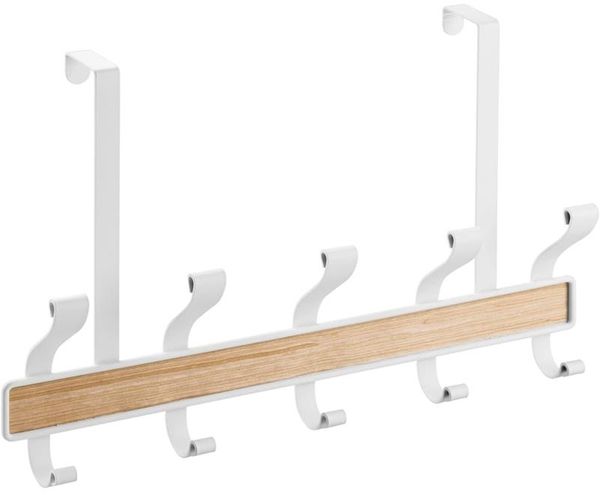 mDesign Hakenleiste Türgarderobe Garderobenhaken Metall Weiß Holzdekor