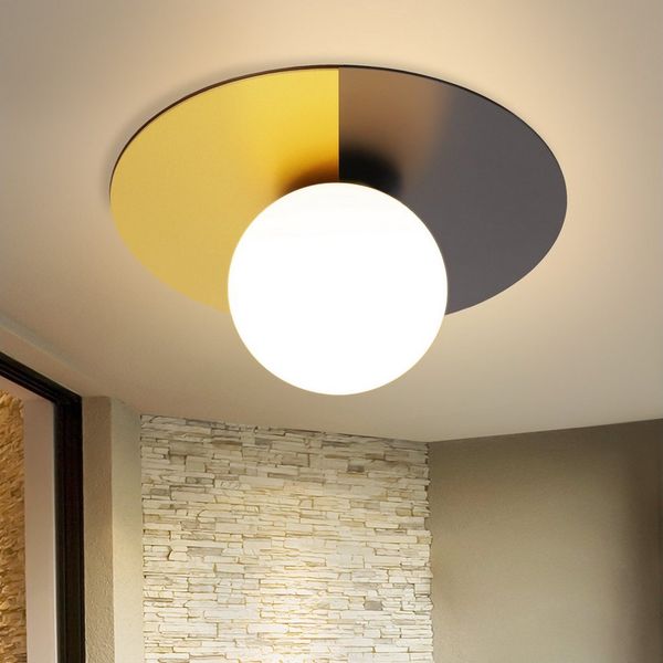 ZMH Deckenleuchte Wohnzimmer Schwarzgold Vintage Rund Flurlampe Glas E14 für Flur, Einfache Installation, ohne Leuchtmittel, Flexibel anpassbare Beleuchtung für individuelle Bedürfnisse