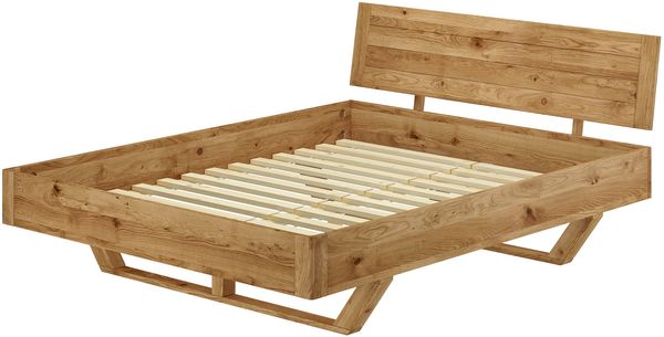 Schwebebett Doppelbett 160x200 Eiche massiv geölt mit Zubehör V-60.89-16Rollrost inkl.