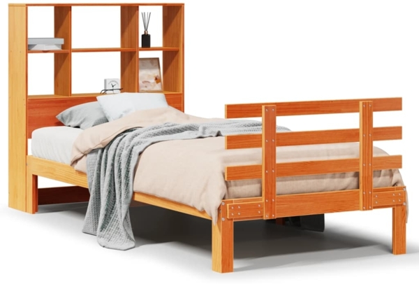 vidaXL Massivholzbett mit Regal ohne Matratze Wachsbraun 100x200 cm 3322773
