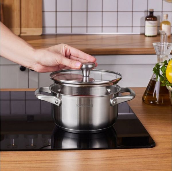 Karaca Kochtopf Karaca Elite Edelstahl-Induktions-Kochtopf mit Deckel, 16 cm, Silber