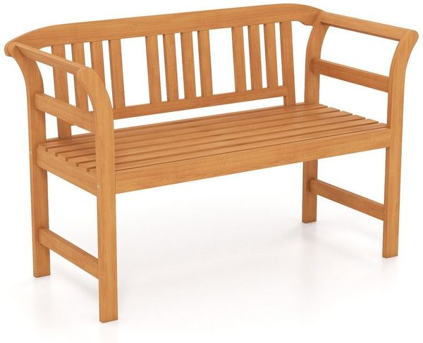 COSTWAY Gartenbank, Akazienholz 2-Sitzer wetterfest Sitzbank mit Armlehnen 100cm
