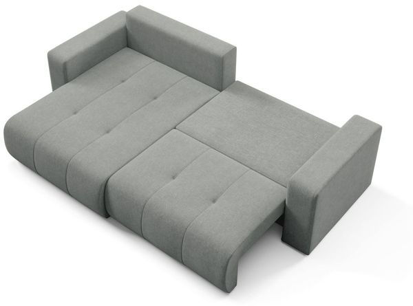 Ecksofa Sofa mit Schlaffunktion AUGUSTO in Stoff Wind Grau Ottomane Links Bild 2
