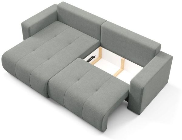 Ecksofa Sofa mit Schlaffunktion AUGUSTO in Stoff Wind Grau Ottomane Links Bild 3