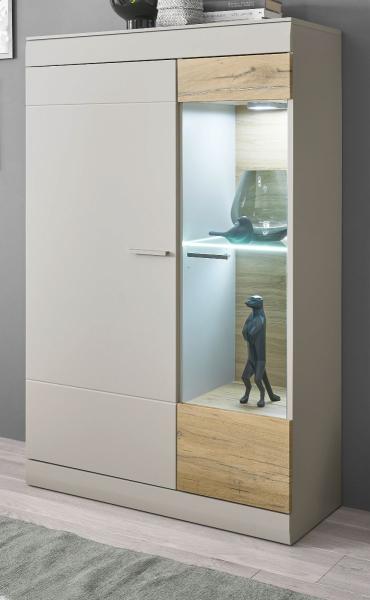 Vitrine Griego in grau matt und Eiche 90x139 cm