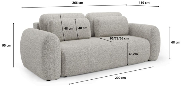Sofa 3-Sitzer mit Schlaffunktion GASTON in Stoff Puente Grau Bild 6