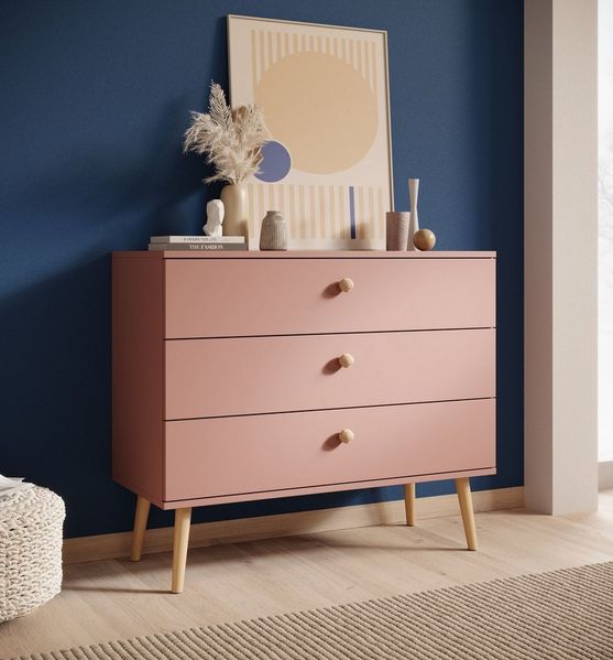 MOEBLO Kommode SOLVIA (4 Schubladen, skandinavisches Design, Soft-Close, Holzfüße, Sideboard Wohnzimmer Kommode Schlafzimmer Komodenschrank), (BxHxT): 100x85x41cm