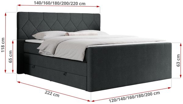 Boxspringbett KING EIGAR, mit einer Doppelmatratze, einem genähten Kopfteil - 200x200 - Dunkelgrau Stoff - H4 Bild 5