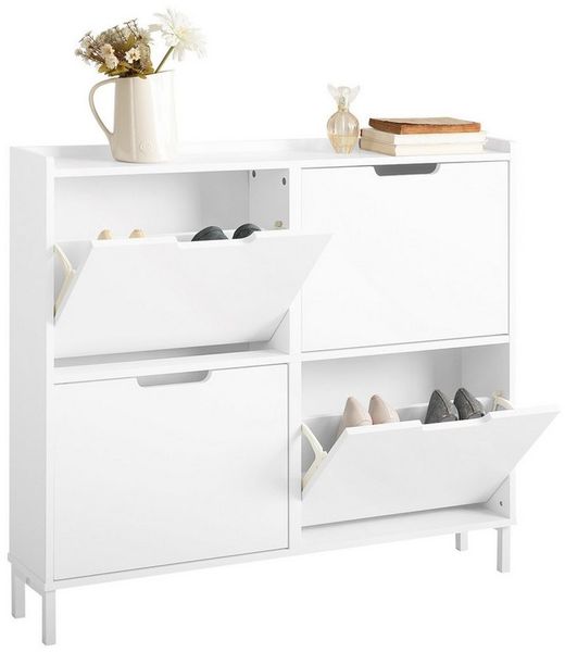 SoBuy Schuhschrank FSR100, Schuhkipper Schuhregal Flurschrank Schuhkommode Schuhschrank schmal, mit 4 Klappen, für 8-12 Paar Schuhe, Diele, Flur