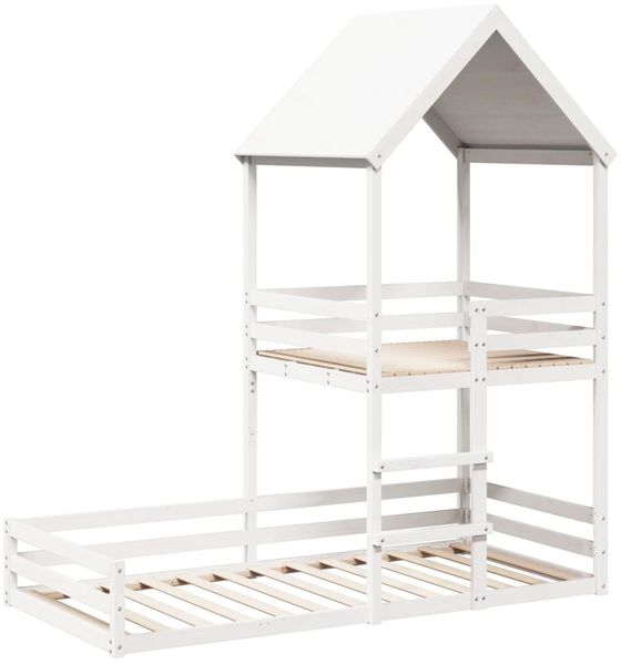 vidaXL Etagenbett mit Dach Weiß 90x200 cm Massivholz Kiefer 3282391 Bild 3