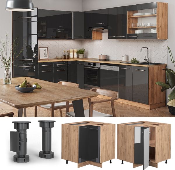 Eckunterschrank Fame-Line Anthrazit Hochglanz 80.5 cm ohne Arbeitsplatte Vicco Bild 2
