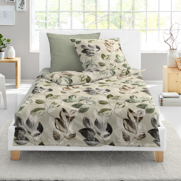 Bettwäsche Bierbaum Biber 4136-80 Blätter natur beige grün 135x200