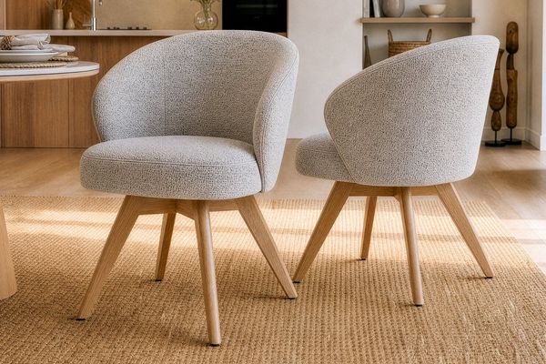 riess-ambiente Polsterstuhl WALKÜRE beige/natur – Strukturstoff, drehbar, mit Armlehne & Federkern (Einzelartikel, 1 St), mit 180° Drehfunktion und Autoreturn – ideal für elegante Esszimmer