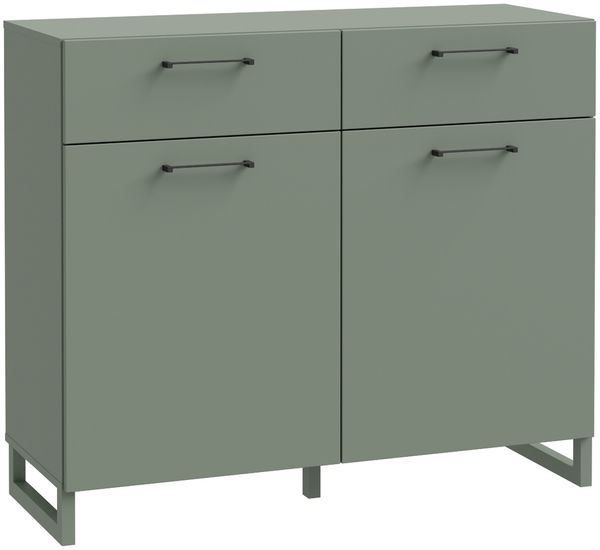 Kommode >SILBA< in Salbei (grün) mit 2 Türen und 2 Schubladen - 109,9x93,4x41,1cm (BxHxT)