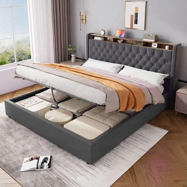 HAUSS SPOLE Polsterbett Stauraumbett Boxspringbett Jugendbett mit Bettkasten & Kopfteil (160×200 Doppelbett Kinderbett mit Stauraum und klappbarem Kopfteil), Bettrahmen mit Matratze für den täglichen Komfort