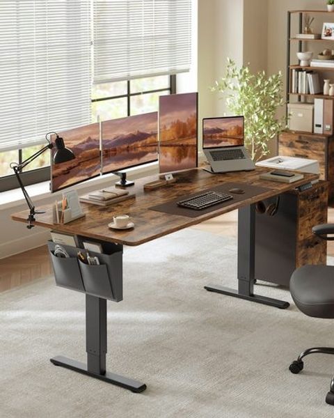 SONGMICS Höhenverstellbarer Schreibtisch elektrisch, 180 x 80 cm, verstellbarer Tisch, Memory-Funktion für 4 Höhen, für Büro, vintagebraun