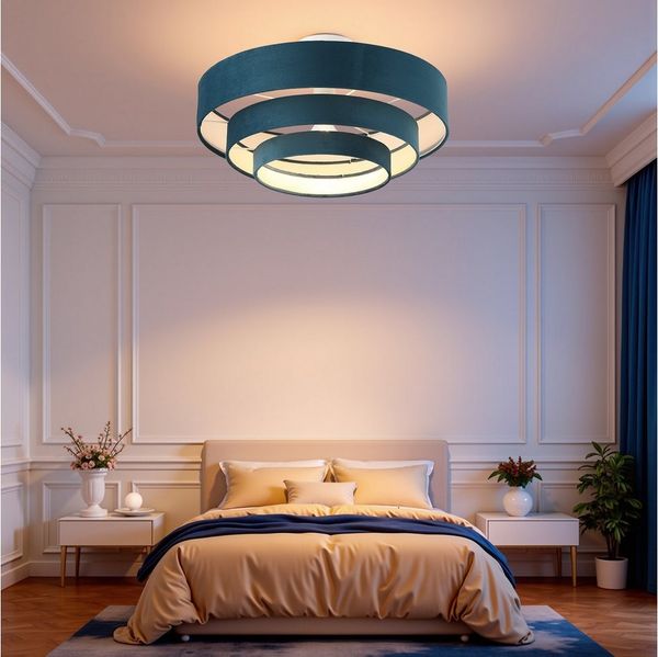 STANBOW Deckenleuchte Deckenlampe Einziehbarer Lampenschirm,Beige Triple Velvet Kronleuchter, LED wechselbar, Dimmbar LED fest integriert,3 CCT lampe für Schlafzimmer,Küche,Büro
