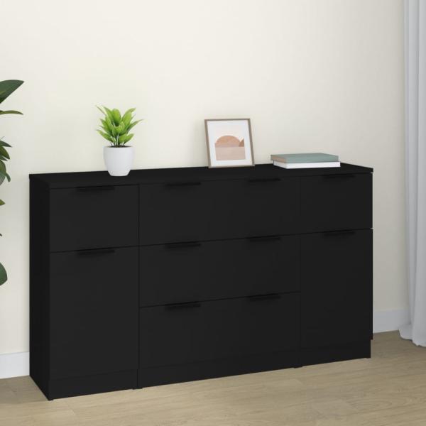 vidaXL 3-tlg. Sideboard-Set Schwarz Holzwerkstoff 3115821