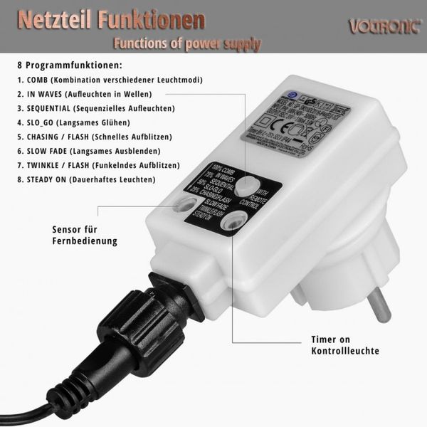 VOLTRONIC® LED Lichterkette, innen und außen, IP44, Modell- und Farbwahl, 100 LEDs, kaltweiß, Fernbedienung Bild 3
