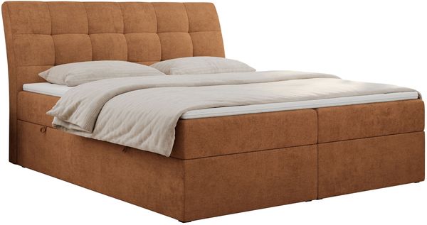Boxspringbett Polsterbett mit Multipocket-Matratze und Topper - DIEGOS - 120x200cm - Orange Stoff - H3 Bild 3