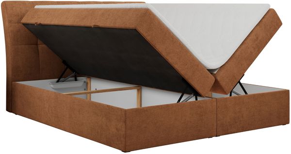 Boxspringbett Polsterbett mit Multipocket-Matratze und Topper - DIEGOS - 120x200cm - Orange Stoff - H3 Bild 4