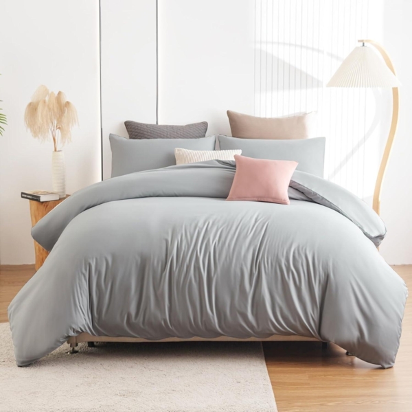 Soifox Bettwäsche 220x240 Grau Mikrofaser bügelfrei Bettbezug 240 x 220 Set