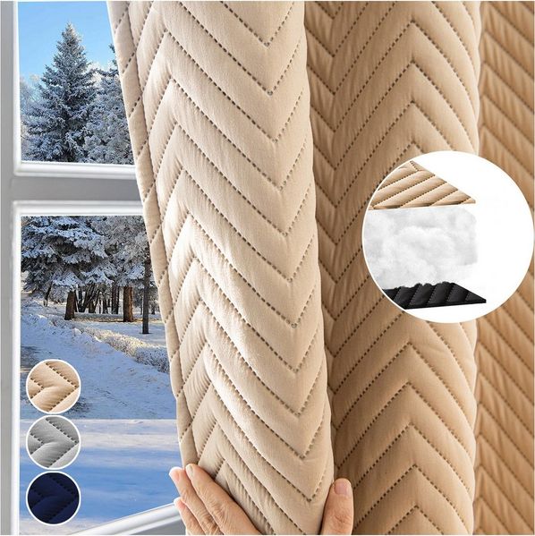 Jibenhome Gardine Blickdicht Verdunkelungsvorhang mit Kräuselband Dicke Gardinen (2 St), Winter Wärmeisolierend Türvorhang für Schlafzimmer Wohnzimmer