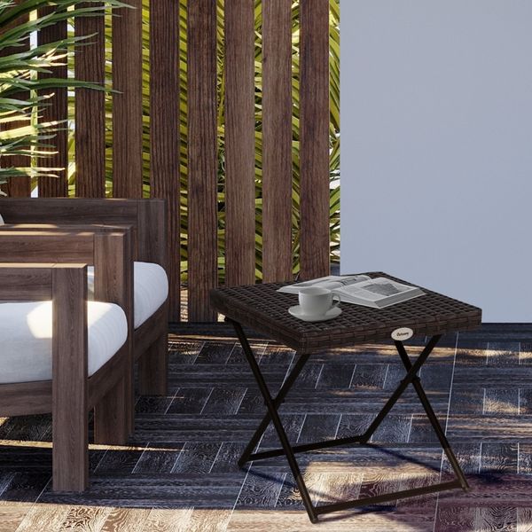 Klappbarer Beistelltisch in Rattanoptik, 40x40x40 cm, aus Polyrattan und Metall, wetterfest und platzsparend