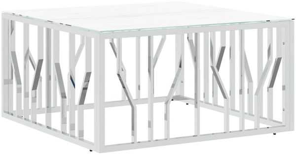 Couchtisch, Sofatisch Silbern 80x80x40 cm Edelstahl und Glas