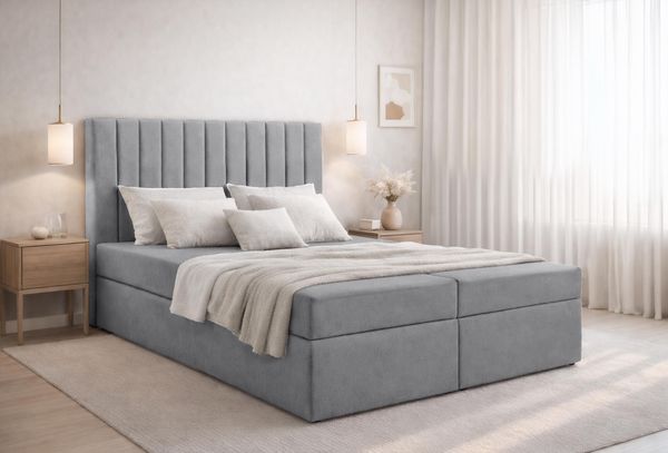 AX LIVING Boxspringbett Bursa 140x200 Grau ohne Topper Bettkasten Komfortbett
